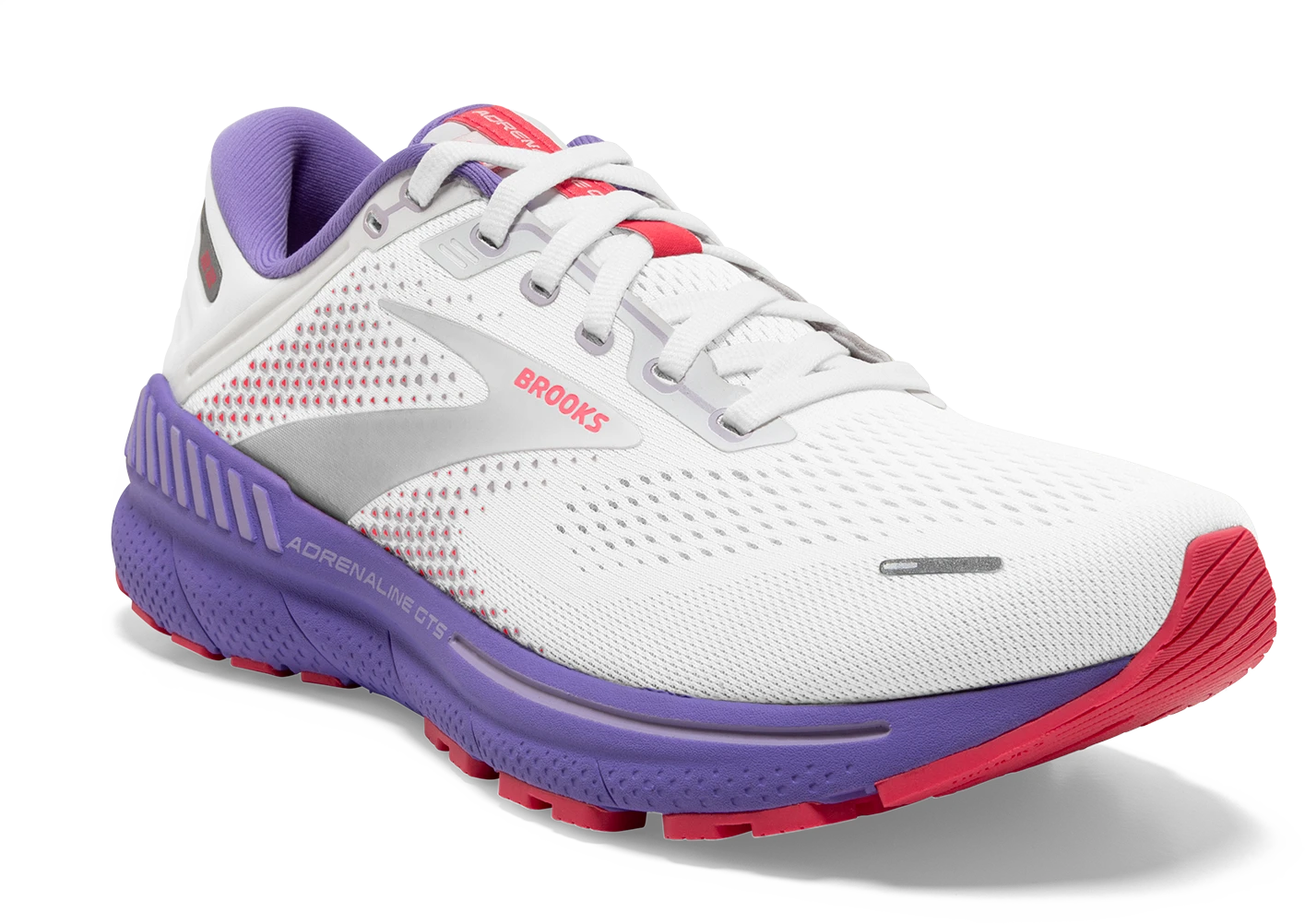BROOKS Women's Adrenaline GTS 22 (105 - White/Coral/Purple) - Image 3
